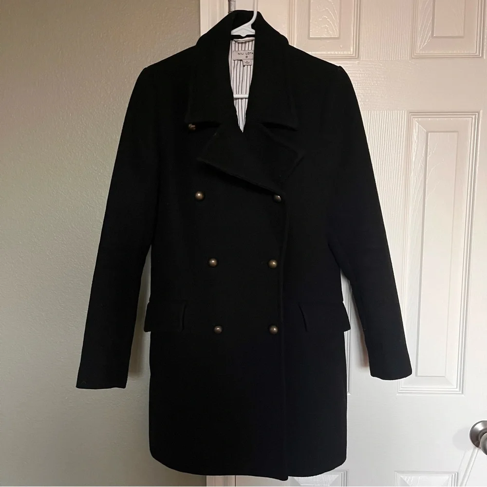 Nili Lotan for Target Women's Black Wool Blend Double-Breasted Peacoat - Picture 3 of 6